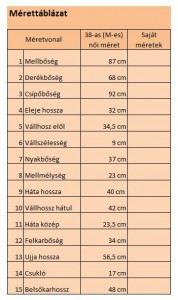 AZmérettáblázat